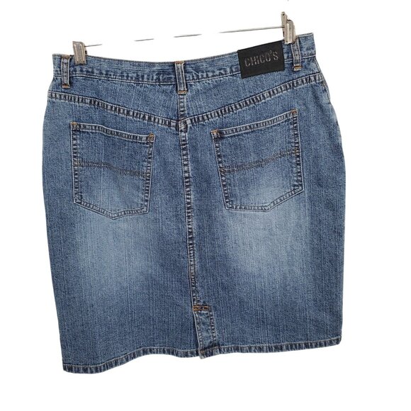 Chicos Denim 2 Size L Skirt Denim Blue Jean Mid Rise Stretch Crosshatch Casual - Picture 2 of 10